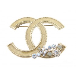 NEUF BROCHE CHANEL LOGO CC 2010 STRASS EN METAL DORE BIJOU GOLD BROOCH 550€