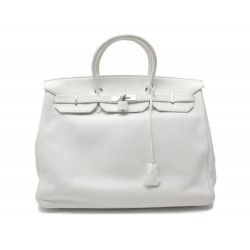 SAC A MAIN HERMES BIRKIN 40 EN CUIR TOGO BLANC ATTRIBUTS ARGENTES HAND BAG PURSE