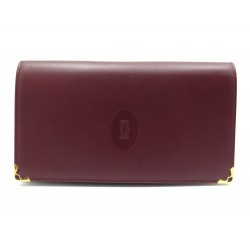 NEUF PORTEFEUILLE MUST DE CARTIER PORTE MONNAIE EN CUIR BORDEAUX WALLET 560