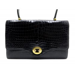 SAC A MAIN HERMES BOUTONNIERE EN CUIR DE CROCODILE POROSUS NOIR BLACK PURSE BAG