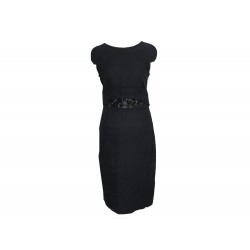 ROBE DE SOIREE AVEC CEINTURE CUIR GIVENCHY 38 M EN SOIE NOIR SILK DRESS 2300€