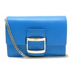 SAC A MAIN ROGER VIVIER VIV MICRO BANDOULIERE CUIR BLEU BLUE LEATHER PURSE 1300