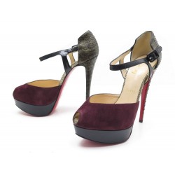 NEUF CHAUSSURES CHRISTIAN LOUBOUTIN ESCARPINS 39 PYTHON DAIM BORDEAUX SHOES 890