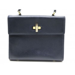 SAC A MAIN CELINE 25 CM EN CUIR GRAINE BLEU MARINE NAVY BLUE LEATHER HAND BAG