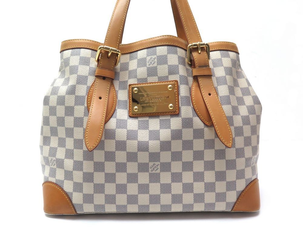 sac cabas louis vuitton hampstead en toile damier azur et cuir naturel, RvceShops Revival