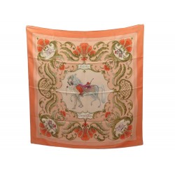 FOULARD HERMES CHEVAL TURC CHRISTIANE VAUZELLES CARRE 90 SOIE CORAIL SCARF 370