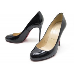 CHAUSSURES CHRISTIAN LOUBOUTIN FIFI ESCARPINS 37.5 EN CUIR VERNI NOIR SHOES 545€