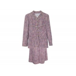 TAILLEUR VESTE & JUPE CHANEL P21651 T 36 S EN TWEED ROSE PINK SUIT SKIRT 6500€