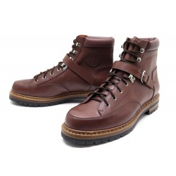 NEUF CHAUSSURES HERMES 43 BOTTILLONS A SANGLES CUIR MARRON HICKING BOOTS 1450€