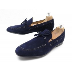 NEUF CHAUSSURES HERMES 42 MOCASSINS EXTRA VEAU VELOURS BLEU MARINE SHOES 530