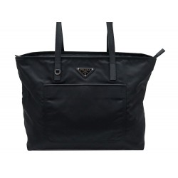 NEUF SAC A MAIN PRADA PLAQUE LOGO CABAS EN NYLON NOIR BLACK HAND BAG PURSE 790