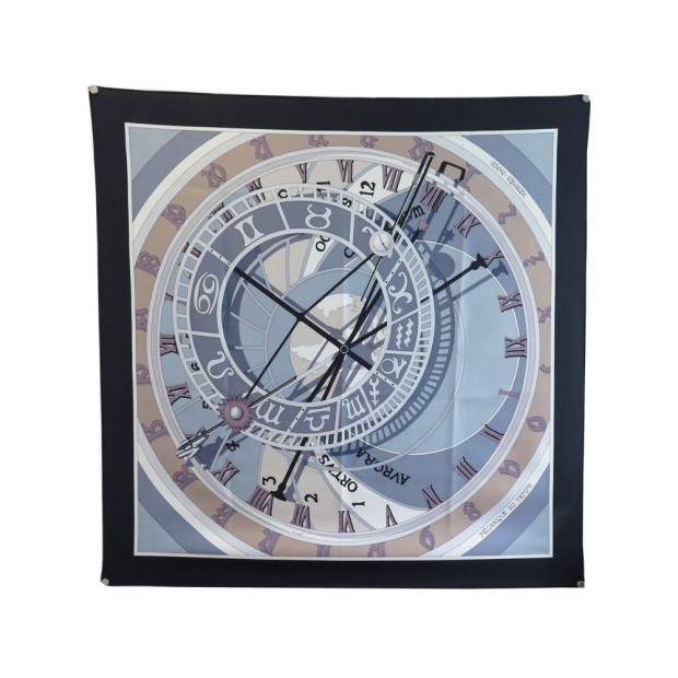 FOULARD HERMES LA MECANIQUE DU TEMPS PAR LOIC DUBIGEON SOIE BLEU SILK SCARF 370€