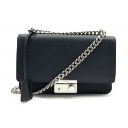 NEUF SAC A MAIN PRADA 24CM NYLON & CUIR NOIR BANDOULIERE METAL BLACK PURSE 2600