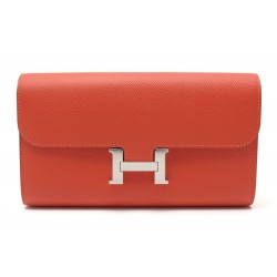 NEUF PORTEFEUILLE HERMES CONSTANCE LONG CUIR EPSOM ORANGE LEATHER BILLFOLD 3650€