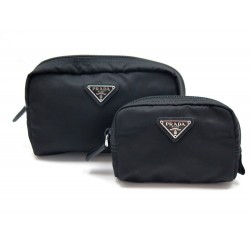 LOT DEUX TROUSSES DE TOILETTE PRADA POCHETTES EN NYLON NOIR BLACK CLUTCH 300€