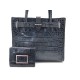 SAC A MAIN FURLA + PORTE MONNAIE EN CUIR FACON CROCODILE GRIS HANDBAG BILLFOLD