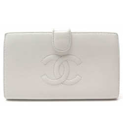 PORTEFEUILLE CHANEL LOGO CC CUIR CAVIAR ECRU