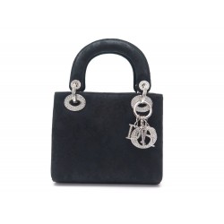 NEUF SAC A MAIN LADY DIOR MINI EN TOILE NOIR ATTRIBUTS STRASS PURSE 2100€