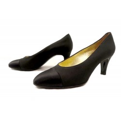 CHAUSSURES CHANEL ESCARPINS 37 EN TISSU ET SATIN NOIR BLACK COURT SHOES 690€