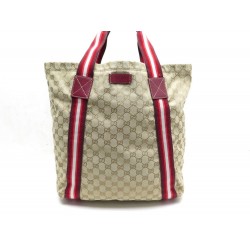 SAC A MAIN GUCCI 139669 CABAS TOILE MONOGRAMME GG BEIGE & ROUGE HAND BAG 1045