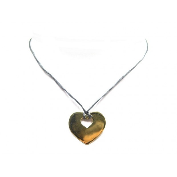 COLLIER PENDENTIF COEUR EN OR JAUNE 18K 7GR SUR CORDON GRIS HEART NECKLACE