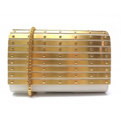 SAC POCHETTE ELIE SAAB ABAT-JOUR BANDOULIERE CUIR BLANC METAL DORE CLUTCH 1300€