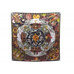 NEUF FOULARD HERMES MYTHOLOGIE DES HOMMES ROUGES CARRE 90 SOIE MARRON SCARF 370