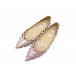 NEUF CHAUSSURES VALENTINO BALLERINES ROCKSTUD 39 IT 40 FR CUIR VERNI ROSE 540