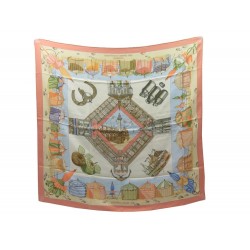 FOULARD HERMES CHARMES DES PLAGES NORMANDES CARRE EN SOIE ROSE SILK SCARF 370€