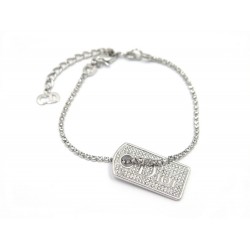 BRACELET DIOR PLAQUE & STRASS EN METAL ARGENTE BIJOU+ BOITE SILVERED JEWEL 230€