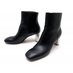 CHAUSSURES CELINE BOTTINES A TALONS ARGENTE 40 EN CUIR NOIR BLACK LOW BOOTS 650€