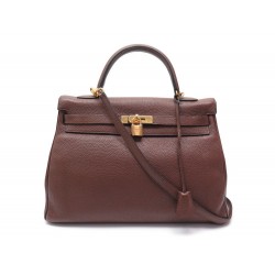 SAC A MAIN HERMES KELLY 35 RETOURNE EN CUIR TOGO MARRON BRULE BANDOULIERE PURSE