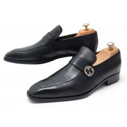 CHAUSSURES GUCCI 114416 MOCASSINS 44 EN CUIR NOIR LOGO GG LOAFERS SHOES 600€