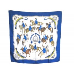 FOULARD HERMES REPRISE PHILIPPE LEDOUX CARRE EN SOIE BLEU BLUE SILK SCARF 370€