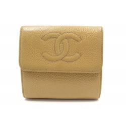 PORTEFEUILLE CHANEL PORTE MONNAIE CARTES CUIR CAVIAR CAMEL LEATHER BILLFOLD 420