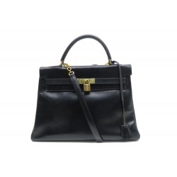 SAC A MAIN HERMES KELLY EN CUIR BOX NOIR 33CM + ANSE BANDOULIERE DUSTBAG 7200€