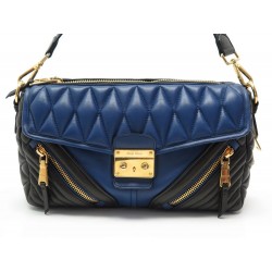 NEUF SAC A MAIN MIU MIU RR19004 NAPPA BIKER CUIR MATELASSE BLEU & NOIR BAG 1430€