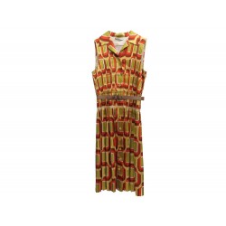 NEUF ROBE PRADA 42 IT 40 FR SOIE MULTICOLORE SANS MANCHE CEINTURE DRESS 2150€