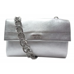 NEUF SAC A MAIN PRADA B5097C CUIR VITELLO SOFT CHAIN ARGENTE HAND BAG NEW 3000€