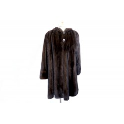 MANTEAU LONG A CAPUCHE CAROLINE BOBER 38 40 M EN FOURRURE DE VISON MARRON COAT