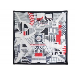 FOULARD HERMES PROMENADE AU FAUBOURG CARRE 90 SOIE NOIR & BLANC SILK SCARF 370€