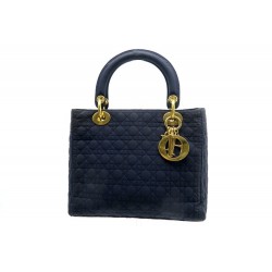 SAC A MAIN CHRISTIAN DIOR LADY DIOR 24 CM PM EN TOILE BLEU MARINE HAND BAG 1900€