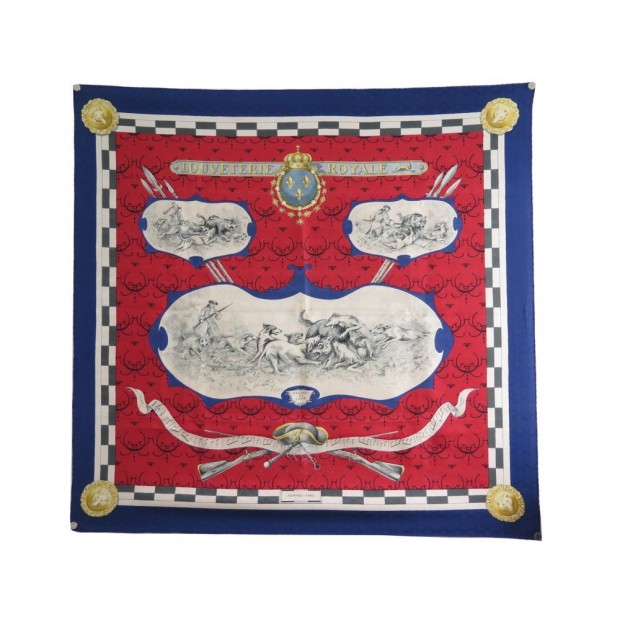 FOULARD HERMES LOUVETERIE ROYALE CHARLES HALLO CARRE 90 EN SOIE ROUGE SCARF 370