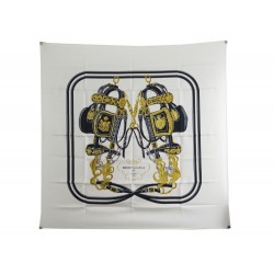 NEUF FOULARD HERMES BRIDES DE GALA CARRE 90 EN SOIE BLANC WHITE SILK SCARF 370€