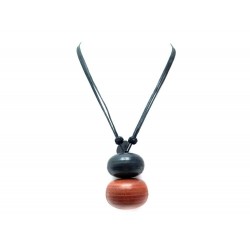 NEUF COLLIER PENDENTIF HERMES JOPLIN ROND H068416FA01 BOIS ET CUIR NECKLACE 430€