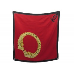 FOULARD CARTIER MOTIF PANTHERE CARRE 90 EN SOIE ROUGE & NOIR RED SILK SCARF 340