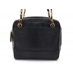 SAC A MAIN CHANEL CAMERA 24 CM EN CUIR CAVIAR NOIR ATTRIBUTS DORES LEATHER PURSE