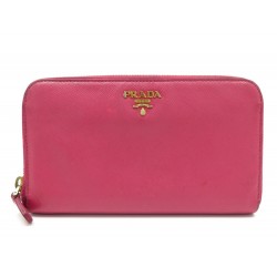 PORTEFEUILLE PRADA 1M0506 ZIPPE EN CUIR SAFFIANO ROSE PORTE MONNAIE WALLET 880€