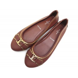 NEUF CHAUSSURES LOUIS VUITTON OXFORD FLAT BALLERINA 1A1KWX 37 CUIR MARRON 425€