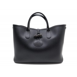 NEUF SAC A MAIN LONGCHAMP ROSEAU HERITAGE CUIR NOIR BLACK LEATHER HANDBAG 870